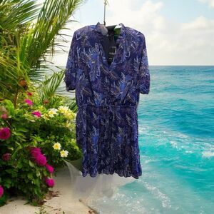 Ralph Lauren Dress Women's Size 16 Blue Multicolor Floral Ruffle Chiffon NWT